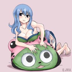 Rule 34 | 1girl, artist request, blue hair, breasts, cleavage, fairy tail, frosch, huge breasts, juvia lockser, large breasts, long hair, source request
