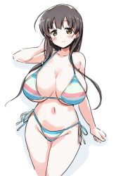 Rule 34 | 1girl, bikini, black hair, blush, breasts, huge breasts, iwato kasumi, long hair, momoiro tunozemi, navel, ponytail, saki (manga), swimsuit