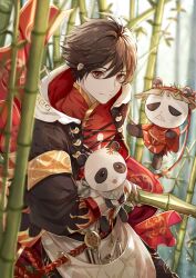 Rule 34 | 1boy, aguaaaaaa, bamboo, bamboo forest, bishounen, brown eyes, chuan wei huoguo, forest, highres, male focus, nature, panda, short hair, solo, the tale of food