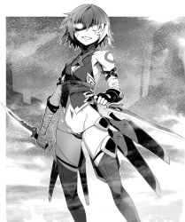 Rule 34 | 1girl, bandaged arm, bandages, breasts, cleavage cutout, clothing cutout, commentary request, dagger, dual wielding, facial scar, fate/apocrypha, fate/grand order, fate (series), floating object, floating sword, floating weapon, gloves, glowing, glowing eye, greyscale, hand wraps, highres, holding, holding dagger, holding knife, holding weapon, ishida akira, jack the ripper (fate/apocrypha), knife, lowleg, lowleg panties, monochrome, navel, neck tattoo, panties, reverse grip, scar, scar across eye, scar on cheek, scar on face, shaded face, short hair, shoulder tattoo, single glove, small breasts, solo, sword, tattoo, thighhighs, underwear, weapon
