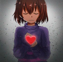 Rule 34 | androgynous, animated, animated gif, brown hair, chara (undertale), closed eyes, dark persona, frisk (undertale), gender request, glitch, heart, huge filesize, knife, red eyes, shirt, smile, spoilers, static, striped clothes, striped shirt, turtleneck, undertale, ximsol182