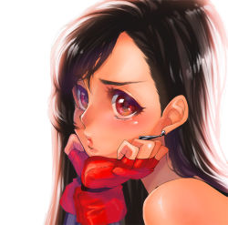 Rule 34 | 1990s (style), 1girl, final fantasy, final fantasy vii, fingerless gloves, gloves, long hair, looking at viewer, pout, red eyes, solo, tears, tifa lockhart, torimeiro