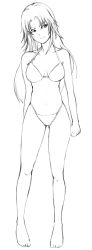 Rule 34 | 1girl, bikini, greyscale, hasukaku hanzou, long hair, monochrome, original, outline, solo, standing, swimsuit