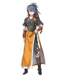 Rule 34 | 1girl, blue hair, boots, brown eyes, fire emblem, fire emblem fates, fire emblem heroes, full body, hairband, highres, japanese clothes, long hair, nintendo, oboro (fire emblem), official art, ponytail, solo, transparent background, ueda yumehito
