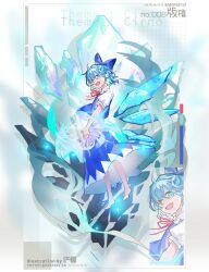 Rule 34 | 1girl, :d, absurdres, artist name, blue bow, blue dress, blue eyes, blue hair, bow, character name, cirno, commentary request, cryokinesis, detached wings, dress, ergokinesis, fang, from side, full body, hair bow, highres, ice, ice wings, looking at viewer, looking to the side, neck ribbon, one eye covered, open mouth, puffy short sleeves, puffy sleeves, red ribbon, ribbon, shirt, short hair, short sleeves, skin fang, smile, solo, touhou, white shirt, wings, xxxxxxx kai