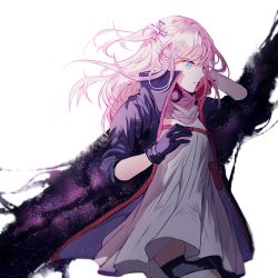Rule 34 | 1girl, blue eyes, closed mouth, dress, floating hair, from side, girls&#039; frontline, gloves, hair between eyes, hair ornament, hand on own head, jacket, long hair, mid-stride, multicolored hair, one side up, pink hair, scarf, side ponytail, sidelocks, silence girl, solo, st ar-15 (girls&#039; frontline), streaked hair, thigh strap, wind