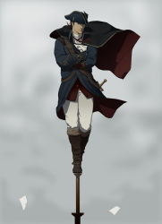 Rule 34 | 1boy, assassin&#039;s creed, assassin&#039;s creed (series), assassin&#039;s creed iii, black hair, cape, crossed arms, gb (doubleleaf), hat, haytham kenway, male focus, paper, short hair, simple background, solo, standing on object, sword, tricorne, vambraces, weapon
