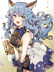 Rule 34 | 1girl, bare shoulders, blue hair, blush, breasts, ferry (granblue fantasy), granblue fantasy, highres, kagari liroi, long hair, looking at viewer, medium breasts, open mouth, smile, solo, yellow eyes