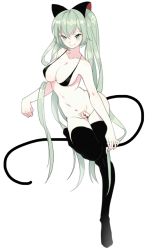 Rule 34 | 1girl, bad id, bad pixiv id, black thighhighs, full body, green eyes, green hair, hatsune miku, long hair, matching hair/eyes, miemia, simple background, solo, thighhighs, twintails, very long hair, vocaloid, white background