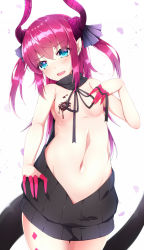 Rule 34 | 10s, 1girl, backless dress, backless outfit, bare shoulders, blue eyes, blush, breasts, candy, chocolate, chocolate heart, chocolate on body, chocolate on breasts, drawstring, dress, elizabeth bathory (fate), elizabeth bathory (fate/extra ccc), fate/extra, fate/extra ccc, fate (series), food, hair ribbon, halterneck, heart, highres, horns, long hair, looking at viewer, melting, meme attire, naked sweater, navel, open mouth, pink hair, pointy ears, ribbed sweater, ribbon, ripe.c, small breasts, smile, solo, sweater, sweater dress, tail, tattoo, two side up, valentine, virgin killer sweater, wardrobe error