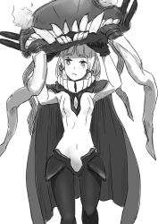 Rule 34 | 1girl, abyssal ship, bodysuit, comic, cosplay, gloves, greyscale, kantai collection, long hair, monochrome, murakumo (kancolle), nathaniel pennel, personification, solo, wo-class aircraft carrier, wo-class aircraft carrier (cosplay)