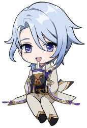 Rule 34 | 1boy, black gloves, blue eyes, blue hair, bubble tea, chibi, cup, genshin impact, gloves, highres, holding, holding cup, japanese clothes, kamisato ayato, long sleeves, male focus, open mouth, pinchi, smile