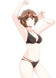 Rule 34 | 1girl, arms up, bad id, bad pixiv id, bikini, brown hair, folded ponytail, hayate no gotoku!, koi (k51), long hair, maria (hayate no gotoku!), o-ring, o-ring bottom, o-ring top, red eyes, voice actor connection, solo, swimsuit, tanaka rie