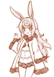 Rule 34 | 1girl, animal ears, highres, long hair, looking at viewer, minaha (playjoe2005), monochrome, rabbit ears, simple background, smile, solo, white background