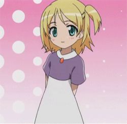 Rule 34 | 00s, 1girl, animated, animated gif, arms behind back, blonde hair, cropped legs, doujin work, dress, female focus, green eyes, kitano sora, looking at viewer, lowres, screencap, short hair, side ponytail, solo