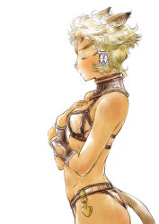 Rule 34 | 00s, 1girl, animal ears, blonde hair, branch (blackrabbits), breasts, closed eyes, female focus, final fantasy, final fantasy xi, mithra (ff11), short hair, solo, tail, white background
