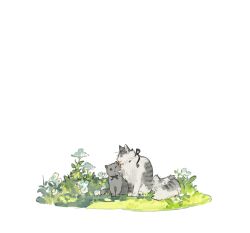 Rule 34 | animal, animal focus, black ribbon, cat, faux figurine, flower, full body, grass, grey fur, licking, licking another&#039;s face, neck ribbon, original, plant, ribbon, simple background, sitting, starshadowmagician, white background, white flower, white fur