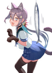 Rule 34 | + +, 1girl, akebono (kancolle), akebono kai ni (kancolle), animal ears, bell, black thighhighs, blue skirt, blush, brown gloves, cat ears, cat girl, cat tail, extra ears, fang, fish, flower, gloves, green sailor collar, hair bell, hair between eyes, hair flower, hair ornament, highres, jingle bell, kantai collection, long hair, open mouth, pink flower, pleated skirt, porupurucha, purple eyes, purple hair, sailor collar, saury, school uniform, serafuku, short sleeves, side ponytail, simple background, skirt, solo, tail, thighhighs, white background