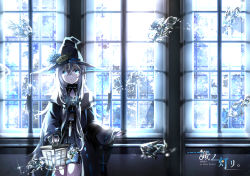 Rule 34 | 1girl, against window, bad id, bad pixiv id, black coat, black hat, black kimono, black skirt, blue eyes, blue flower, coat, commentary request, copyright name, cowboy shot, crossed bangs, cube hair ornament, detached collar, dice hair ornament, fish, flower, gem, hair ornament, hat, hat flower, highres, holding, holding lantern, indoors, japanese clothes, jewelry, kimono, lantern, long hair, long sleeves, looking to the side, magic, mito w, necklace, off-shoulder coat, off shoulder, pleated skirt, ribbon-trimmed headwear, ribbon-trimmed sleeves, ribbon trim, shiki no akari, silver hair, skirt, solo, talisman, tomoshibi no majo, tree, two-sided fabric, two-sided headwear, very long hair, water, wide sleeves, window, witch, witch hat, yellow flower