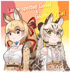 Rule 34 | absurdres, animal costume, animal ear fluff, animal ears, cat ears, cat girl, cat tail, highres, kawanami eito, kemono friends, kemono friends v project, large-spotted genet (kemono friends), long hair, ribbon, simple background, tail, twintails, virtual youtuber