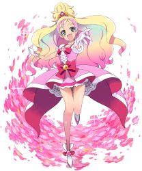 Rule 34 | 1girl, :d, ankle boots, aqua eyes, blonde hair, blue hair, blush, boots, bow, choker, cure flora, earrings, flower earrings, gloves, go! princess precure, gradient hair, haruno haruka, jewelry, long hair, magical girl, md5 mismatch, multicolored hair, naokado, open mouth, pink bow, pink hair, pink skirt, precure, puffy short sleeves, puffy sleeves, short sleeves, skirt, smile, solo, streaked hair, two-tone hair, waist bow, white footwear, white gloves