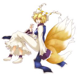 Rule 34 | 1girl, blonde hair, female focus, fox tail, full body, hat, highres, multiple tails, short hair, solo, soubi, tail, touhou, transparent background, yakumo ran, yellow eyes