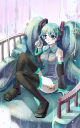 Rule 34 | 1girl, boots, bottomless, breasts, detached sleeves, female focus, green eyes, green hair, twirling hair, hatsune miku, headphones, highres, long hair, matching hair/eyes, microphone, necktie, otosume ruiko, sitting, solo, thigh boots, thighhighs, twintails, vocaloid