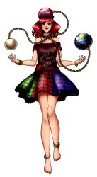 Rule 34 | 1girl, bare legs, clothes writing, full body, hecatia lapislazuli, highres, moonywitcher, multicolored clothes, multicolored skirt, open mouth, red eyes, red hair, shirt, short hair, skirt, solo, t-shirt, touhou