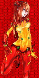 Rule 34 | 1girl, asuke yuki, bad id, bad pixiv id, blue eyes, bodysuit, english text, engrish text, hair ornament, highres, lcl, long hair, multicolored clothes, naughty face, neon genesis evangelion, orange hair, plugsuit, ranguage, rebuild of evangelion, red bodysuit, see-through, see-through bodysuit, shiny clothes, solo, souryuu asuka langley, test plugsuit, tongue, tongue out, typo, very long hair, wet, wide hips