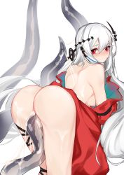 Rule 34 | 1girl, arknights, ass, breasts, chinese commentary, cum, cum in pussy, detached sleeves, dress, from behind, hair between eyes, headgear, highres, inniyik, leg wrap, long hair, looking at viewer, medium breasts, no headwear, no headwear, off shoulder, official alternate costume, paid reward available, red dress, red eyes, sideboob, simple background, skadi (arknights), skadi the corrupting heart (arknights), solo, tentacle sex, tentacles, vaginal, very long hair, white background