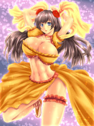 Rule 34 | 1girl, abs, black hair, blue eyes, breasts, choker, cleavage, fate/grand order, fate (series), flower, frills, highres, large breasts, long hair, mata hari (fate), midriff, navel, open mouth, panties, shoes, skirt, underwear