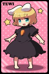 Rule 34 | 1girl, alternate color, animal ears, barefoot, blonde hair, blue eyes, blueberry (5959), rabbit ears, female focus, full body, highres, inaba tewi, player 2, short hair, solo, standing, touhou