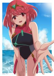 Rule 34 | 1girl, absurdres, breasts, competition swimsuit, highres, one-piece swimsuit, pyra (xenoblade), red eyes, red hair, ryochan96154, smile, swimsuit, xenoblade chronicles (series), xenoblade chronicles 2