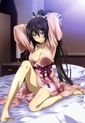 Rule 34 | 10s, 1girl, absurdres, arms behind head, barefoot, black hair, blue eyes, blush, bow, breasts, cleavage, feet, hair bow, highres, infinite stratos, japanese clothes, legs, long hair, non-web source, nyantype, official art, ponytail, shinonono houki, toes, very long hair