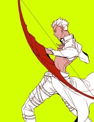 Rule 34 | 1boy, archer (fate), bad id, bad pixiv id, bow (weapon), dark-skinned male, dark skin, fate/stay night, fate (series), male focus, mayuki (ubiquitous), partially colored, simple background, weapon, yellow background
