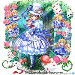 Rule 34 | 6+girls, alice margatroid, alice margatroid (magician&#039;s white doll), alternate costume, black footwear, blonde hair, blue bow, blue dress, blue eyes, book, bow, capelet, card, carrying, copyright name, copyright notice, doll, dress, flower, forest, full body, game cg, hair bow, hat, holding, key, light rays, long hair, looking at viewer, multiple girls, mushroom, nature, outdoors, pink flower, playing card, pocket watch, rotte (1109), scissors, shanghai doll, short hair, third-party source, top hat, touhou, touhou lostword, tree, watch, white capelet, white dress, white headwear