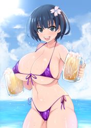 Rule 34 | 10s, 1girl, alcohol, beer, bikini, looking at viewer, micro bikini, senran kagura, solo, swimsuit, yozakura (senran kagura)