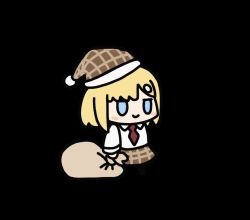 Rule 34 | 1girl, animated, animated gif, bag, blonde hair, blue eyes, blush stickers, brown hat, brown skirt, chinese commentary, commentary, dress shirt, english commentary, fur-trimmed headwear, fur trim, fuwafuwa 35, hat, holding, holding bag, holding sack, hololive, hololive english, jitome, looping animation, meme, mixed-language commentary, necktie, padoru (meme), plaid, plaid headwear, plaid skirt, red necktie, sack, santa hat, shirt, skirt, smile, solo, transparent background, virtual youtuber, watson amelia, white shirt, wing collar
