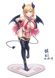 Rule 34 | 1girl, :q, absurdres, bat tattoo, black footwear, black thighhighs, blonde hair, blush, boots, breast tattoo, breasts, bridal gauntlets, cleavage, covered erect nipples, demon girl, demon horns, demon tail, demon wings, earrings, full body, garter belt, garter straps, hand on own hip, heart, heart earrings, highres, hololive, horns, jewelry, large breasts, long hair, looking at viewer, mingke, pointy ears, simple background, smile, solo, tail, tattoo, thigh boots, thighhighs, thighhighs under boots, tongue, tongue out, transparent background, virtual youtuber, white background, wings, yuzuki choco