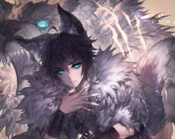 Rule 34 | 1boy, ahoge, animal ears, aqua eyes, artist name, black hair, cookie run, copyright name, cross scar, fur, jewelry, kawacy, male focus, necklace, open mouth, personification, scar, wolf, wolf ears