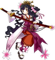 Rule 34 | 1girl, black hair, blush, brown eyes, closed mouth, collarbone, full body, highres, holding, holding sword, holding weapon, kanatarou, long hair, looking at viewer, official art, sakurako kujo, sandals, sheath, sheathed, smile, socks, solo, sword, transparent background, trouble witches neo, weapon, white socks