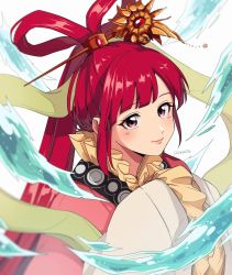 Rule 34 | 1girl, artist name, blush, chinese clothes, closed mouth, commentary request, dress, hagoromo, hair ornament, hairpin, hanfu, highres, long hair, long sleeves, looking at viewer, magi the labyrinth of magic, own hands together, pink eyes, red hair, ren kougyoku, ribbon, shawl, smile, solo, standing, tama azusa hatsu, upper body, very long hair, wide sleeves