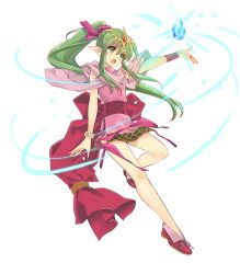Rule 34 | &gt;:o, 1girl, :o, bracelet, dress, fire emblem, fire emblem: mystery of the emblem, fire emblem heroes, floating, floating object, full body, green eyes, green hair, hair ribbon, highres, ito noizi, jewelry, long hair, nintendo, non-web source, official art, outstretched arm, pink dress, pink ribbon, pointy ears, ponytail, ribbon, sash, short dress, sleeveless, solo, tiara, tiki (fire emblem), tiki (young) (fire emblem), transparent background, v-shaped eyebrows, very long hair