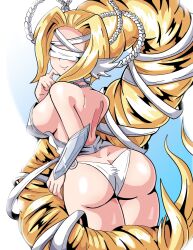 Rule 34 | 1girl, absurdly long hair, ass, blonde hair, breasts, butt crack, digimon, digimon (creature), dimples of venus, female focus, highres, jewelry, large breasts, long hair, necklace, o-ring, o-ring bottom, pearl necklace, solo, venusmon, very long hair