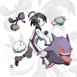 Rule 34 | 1boy, ahoge, allister (pokemon), black hair, collared shirt, commentary request, creatures (company), dusk ball, extraspiky, galarian corsola, galarian form, galarian yamask, game freak, gen 1 pokemon, gen 8 pokemon, gengar, highres, holding, holding poke ball, long sleeves, looking at viewer, looking to the side, nintendo, open mouth, poke ball, pokemon, pokemon (creature), pokemon swsh, shirt, shoes, shorts, side slit, side slit shorts, sinistea, sleeves past wrists, socks, tongue, white footwear, white legwear