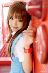 Rule 34 | 1girl, asian, blue eyes, breasts, color contacts, cosplay, cosplay photo, hairpods, kipi-san, long hair, looking at viewer, mole, neon genesis evangelion, orange hair, photo (medium), real life, school uniform, small breasts, smile, solo, souryuu asuka langley (cosplay)