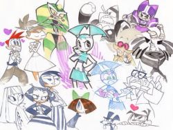 Rule 34 | android, brad carbunkle, brit crust, brown hair, heart, jenny wakeman, my life as a teenage robot, noreen wakeman, robot, simple background, tiff crust, vexus, yoshinari you
