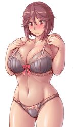 Rule 34 | 1girl, blush, bow, bow bra, bra, breasts, brown hair, cleavage, curvy, huge breasts, lace, lace-trimmed bra, lace trim, large breasts, lingerie, navel, panties, rozen maiden, short hair, solo, souseiseki, standing, tsuda nanafushi, underwear, underwear only, wide hips