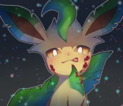 Rule 34 | :q, absurdres, blush, brown eyes, closed mouth, commentary, creatures (company), food, food on face, game freak, gen 4 pokemon, highres, leafeon, licking lips, looking at viewer, nintendo, no humans, nullma, outline, pokemon, pokemon (creature), smile, solo, tongue, tongue out