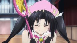Rule 34 | 10s, 1girl, animated, animated gif, black hair, bouncing breasts, breasts, demon girl, high school dxd, long hair, lowres, purple eyes, screencap, serafall leviathan, very long hair, wink, wrist cuffs